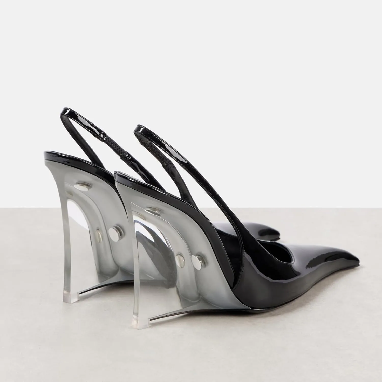 Clear Wedge Heels for Women, Square Closed Toe Slingback Heels Sexy Patent Leather Slip On Office Dress Pumps Shoes