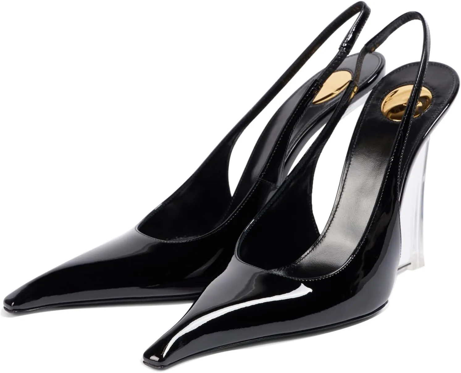 Clear Wedge Heels for Women, Square Closed Toe Slingback Heels Sexy Patent Leather Slip On Office Dress Pumps Shoes