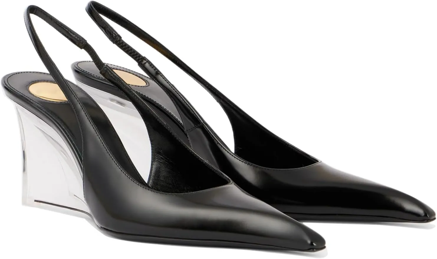 Clear Wedge Heels for Women, Square Closed Toe Slingback Heels Sexy Patent Leather Slip On Office Dress Pumps Shoes