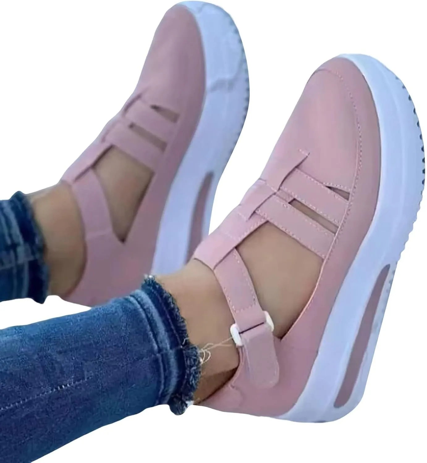 Closed Toe Sandals Women Womens Summer Casual Hollow Strappy Flat Buckle Strap Sneakers Trendy Slip on Canvas Flats Loafers Walking Out Breathable Platform Wedge Sandal On Orthopedic Shoes
