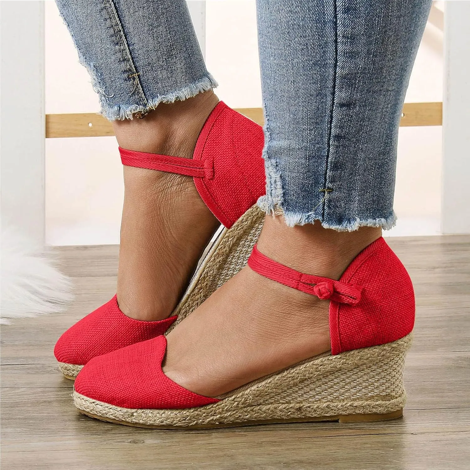 Closed Toe Summer Sandals Women Dressy,Summer Wedge Sandals for Women 2025,Womens Ankle Strap Closed Toe Espadrille Wedge Platform Casual Shoes,Comfortable Anti Slip Beach Casual Shoes