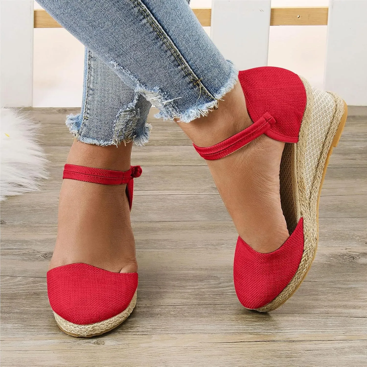 Closed Toe Summer Sandals Women Dressy,Summer Wedge Sandals for Women 2025,Womens Ankle Strap Closed Toe Espadrille Wedge Platform Casual Shoes,Comfortable Anti Slip Beach Casual Shoes