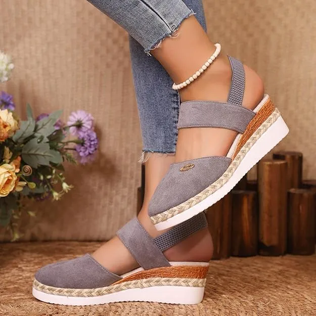 Closed Toe Wedges for Women,Women's Wide Width Espadrilles Platform Wedge Slingback Summer Dressy Sandals Comfortable Slip On Summer Casual Shoes