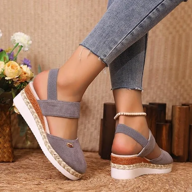 Closed Toe Wedges for Women,Women's Wide Width Espadrilles Platform Wedge Slingback Summer Dressy Sandals Comfortable Slip On Summer Casual Shoes