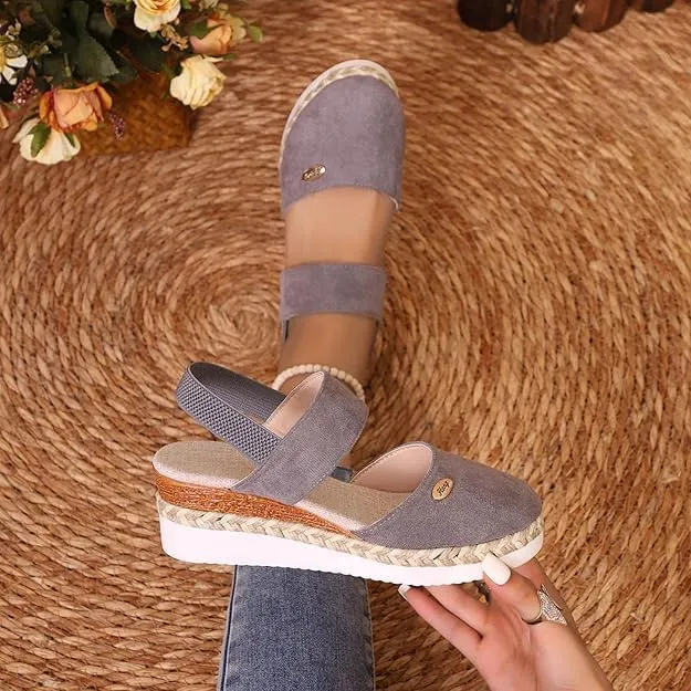 Closed Toe Wedges for Women,Women's Wide Width Espadrilles Platform Wedge Slingback Summer Dressy Sandals Comfortable Slip On Summer Casual Shoes