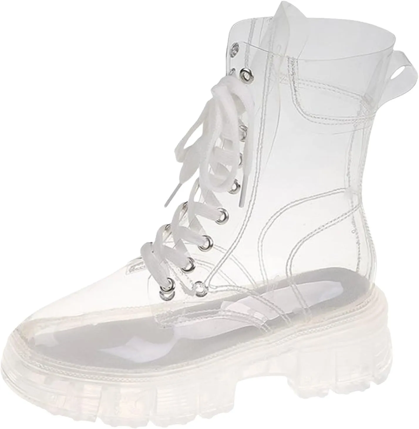 Combat Boots Womens Women's Y2K Transparent Combat Boots Platform Thick Sole Booties Casual Outdoor Pull On Bootie