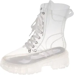 Combat Boots Womens Women's Y2K Transparent Combat Boots Platform Thick Sole Booties Casual Outdoor Pull On Bootie