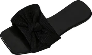Comfortable Fashion Beach Cute Ladies Slides Ladies Fashion Solid Color Bow Cloth Open Toe Casual Flat Slippers