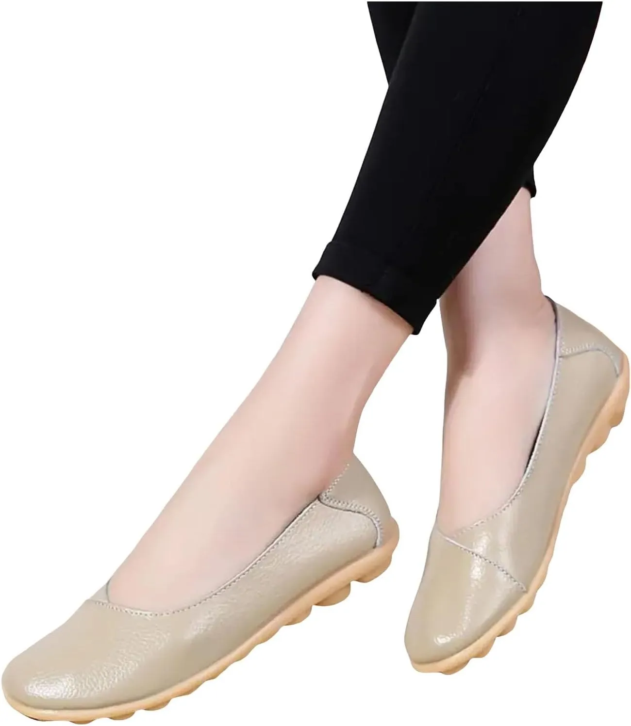 Comfortable Leather Shoes for Women Solid Non Slip 女式平底鞋 Shoes Soft Walking Driving Business Casual Elevator
