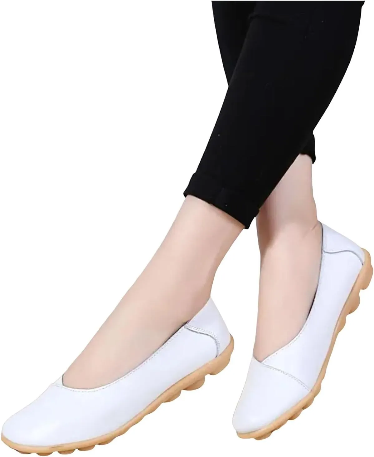 Comfortable Leather Shoes for Women Solid Non Slip 女式平底鞋 Shoes Soft Walking Driving Business Casual Elevator