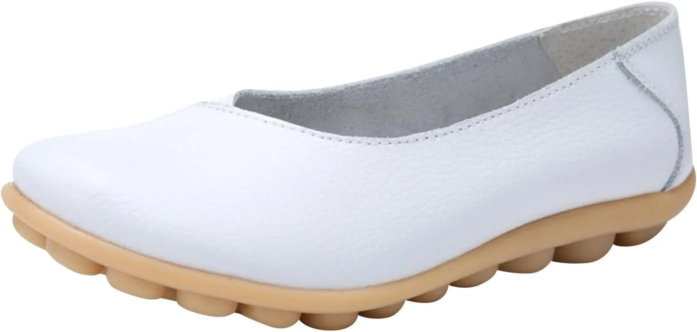 Comfortable Leather Shoes for Women Solid Non Slip 女式平底鞋 Shoes Soft Walking Driving Business Casual Elevator