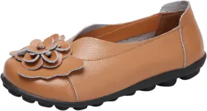 Comfortable Walking Slip on Flat Shoes Ladies Dressy Loafers Breathable Leather Wide Width Loafer Round Toe Wild Fashion Soft Casual Outdoor Sandals for Women