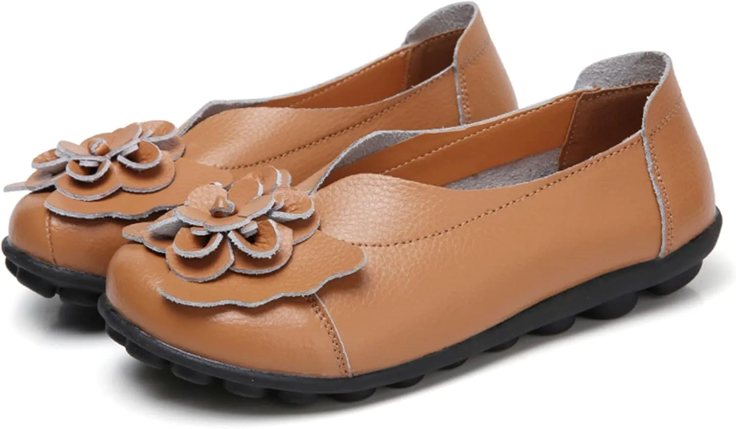 Comfortable Walking Slip on Flat Shoes Ladies Dressy Loafers Breathable Leather Wide Width Loafer Round Toe Wild Fashion Soft Casual Outdoor Sandals for Women