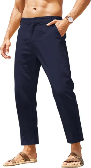 COOFANDY Men's Cotton Linen Pants Elastic Waist Lightweight Casual Pants Relaxed Fit Yoga Beach Pants with Pockets