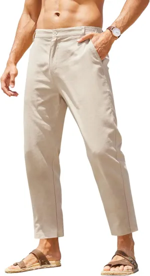 COOFANDY Men's Cotton Linen Pants Elastic Waist Lightweight Casual Pants Relaxed Fit Yoga Beach Pants with Pockets
