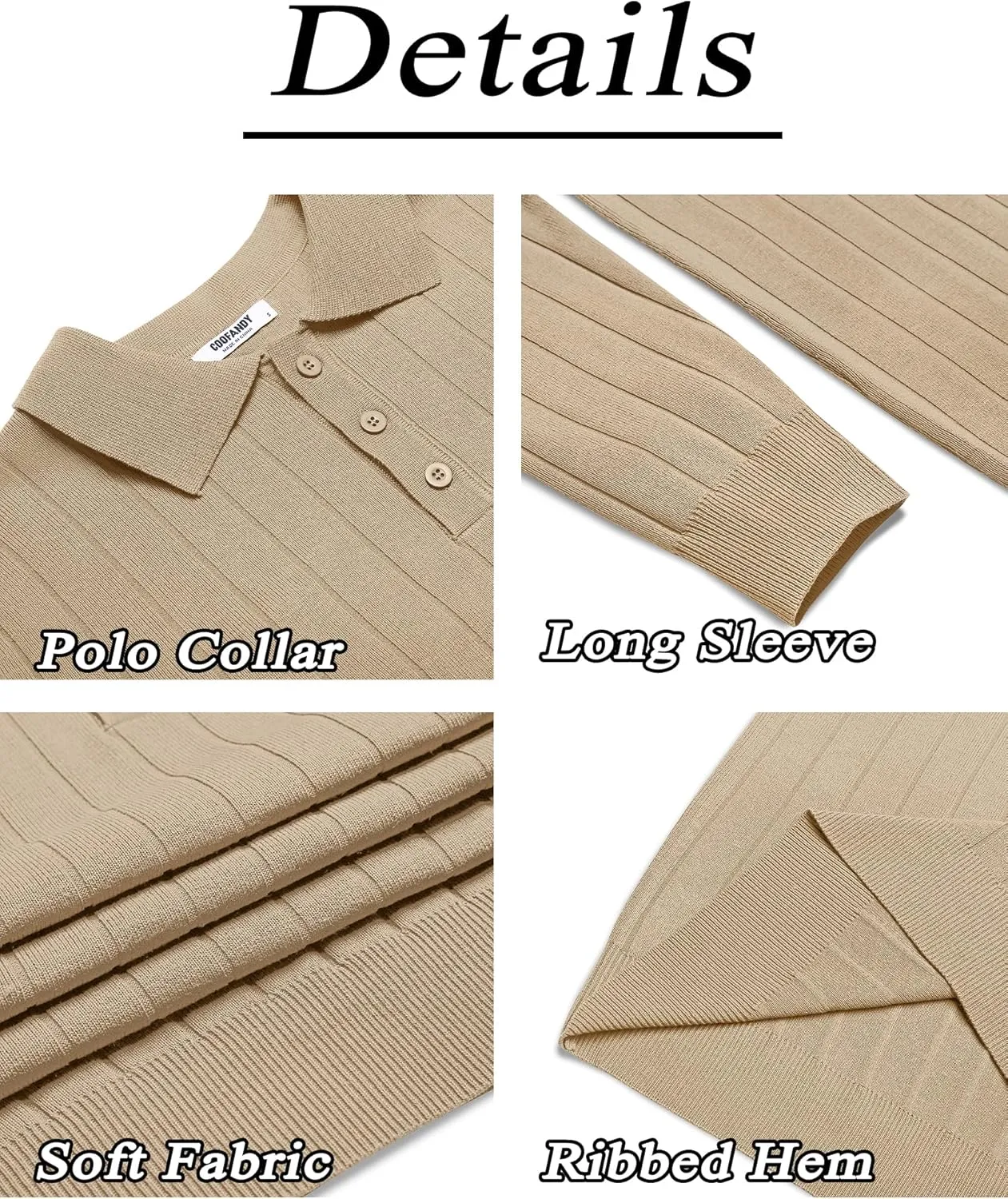 COOFANDY Mens Knit Polo Sweater Long Sleeve Polos Lightweight Casual Dress Pullover Sweaters