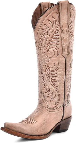CORRAL Women's Circle G Embroidery Urban Western Outdoor Cowgirl Style Snip Toe Knee-High Pig Lining Cowhide Leather Boots