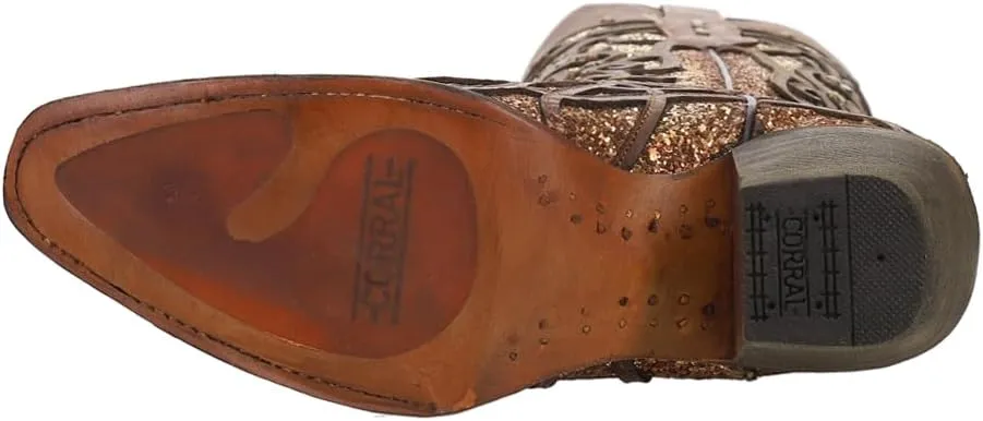 CORRAL Women's Golden Luminary Roots Orix Glitter Inlay & Studs Snip Toe Western Boots,
