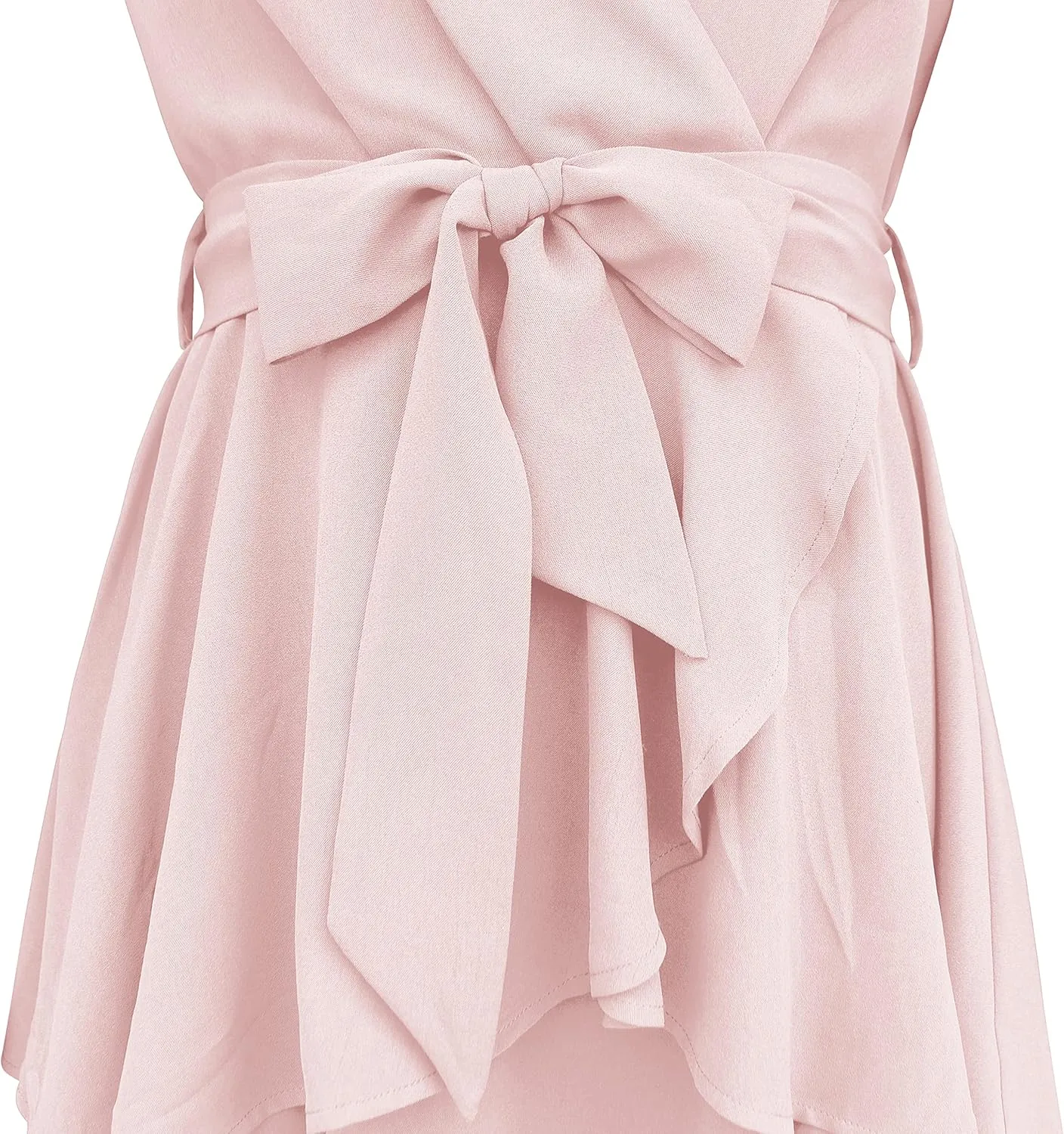Cosonsen Women's Dress Deep V-Neck Long Sleeve Waist Tie Ruffle Mini Swing Skater Dresses