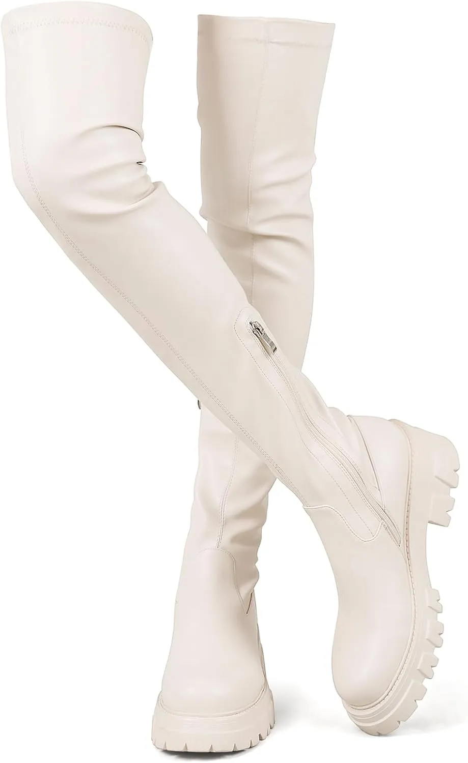 CouieCuies Black Thigh High Boots For Women Platform Over The Knee High Boots Lug Sole Comfortable Stretch Boots 6-11