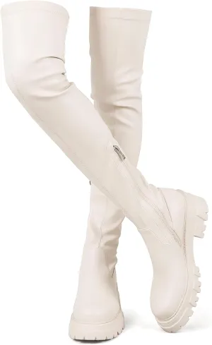 CouieCuies Black Thigh High Boots For Women Platform Over The Knee High Boots Lug Sole Comfortable Stretch Boots 6-11