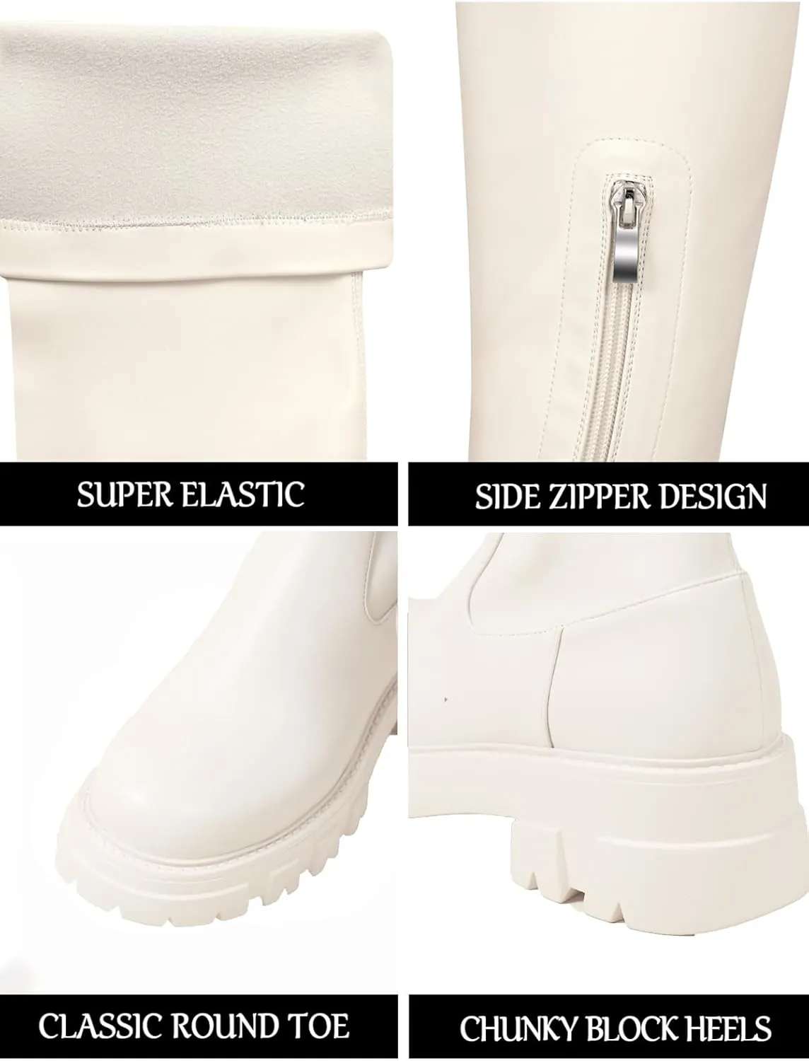 CouieCuies Black Thigh High Boots For Women Platform Over The Knee High Boots Lug Sole Comfortable Stretch Boots 6-11