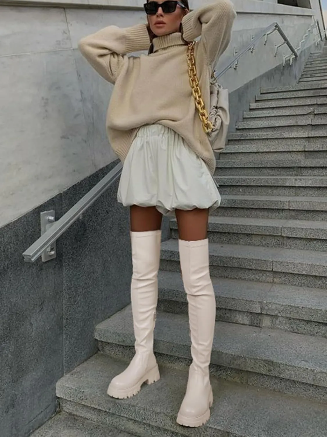 CouieCuies Black Thigh High Boots For Women Platform Over The Knee High Boots Lug Sole Comfortable Stretch Boots 6-11
