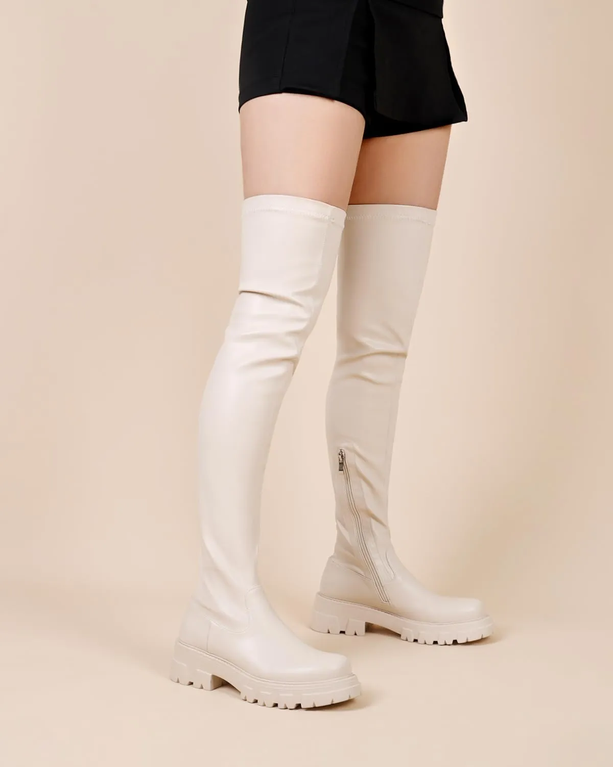 CouieCuies Black Thigh High Boots For Women Platform Over The Knee High Boots Lug Sole Comfortable Stretch Boots 6-11