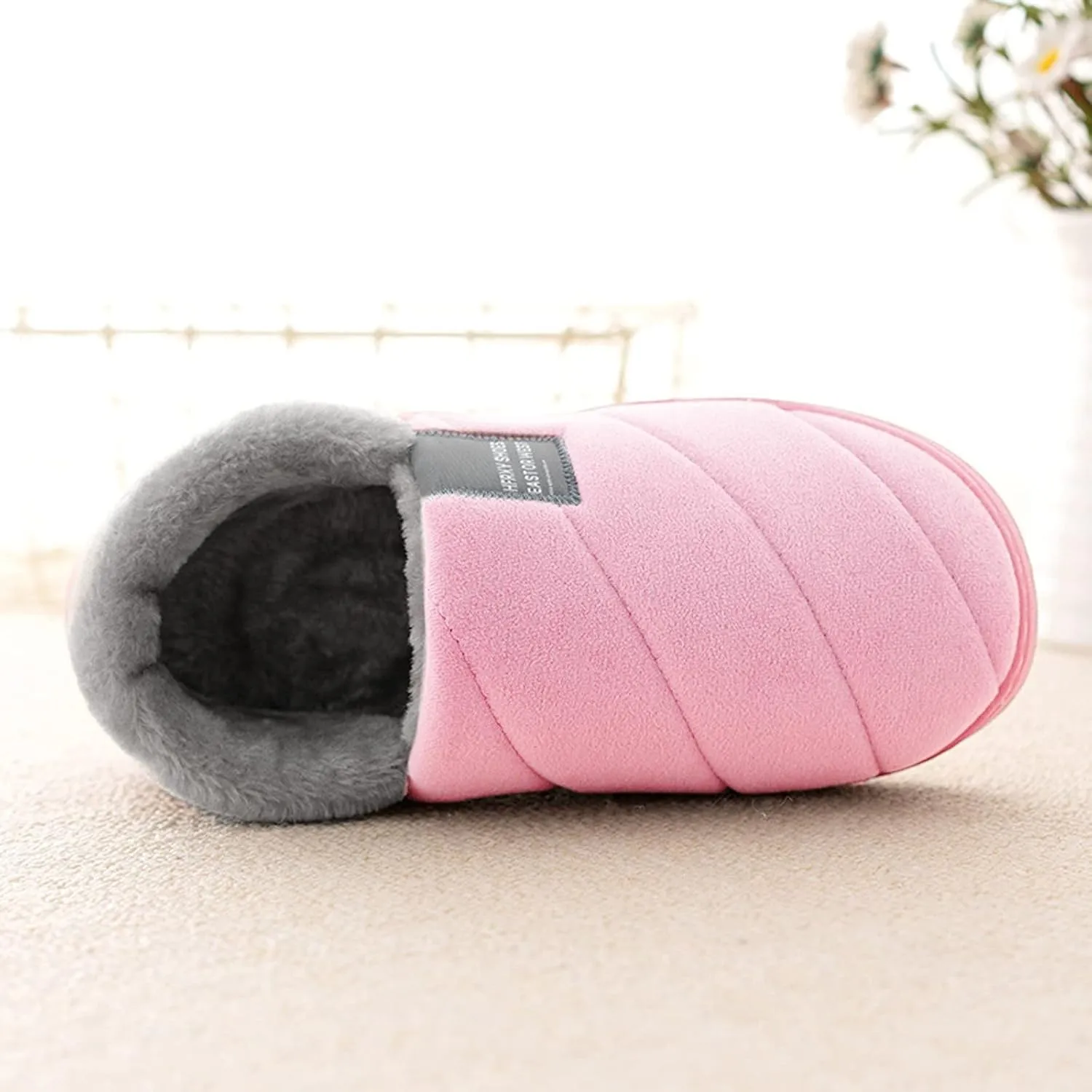 Couples Women Slip On Furry Flat Home Winter Round Toe Keep Warm Solid Color Ballerina Slippers Womens for House