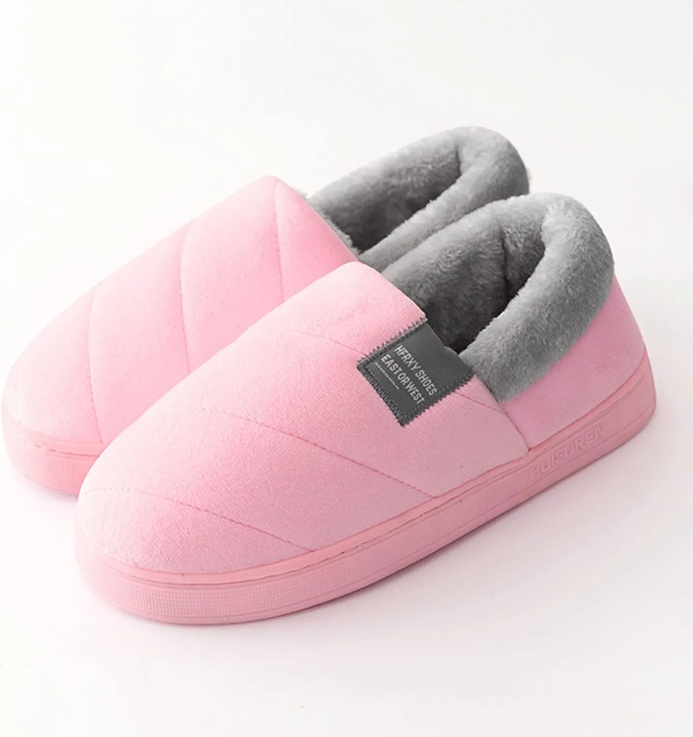 Couples Women Slip On Furry Flat Home Winter Round Toe Keep Warm Solid Color Ballerina Slippers Womens for House