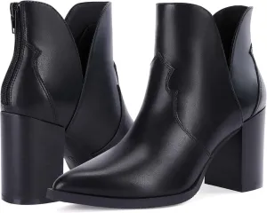 Coutgo Womens Cutout Ankle Boots Pointed Toe Chunky Heel Booties Back Zipper Slip on Western Boot Shoes