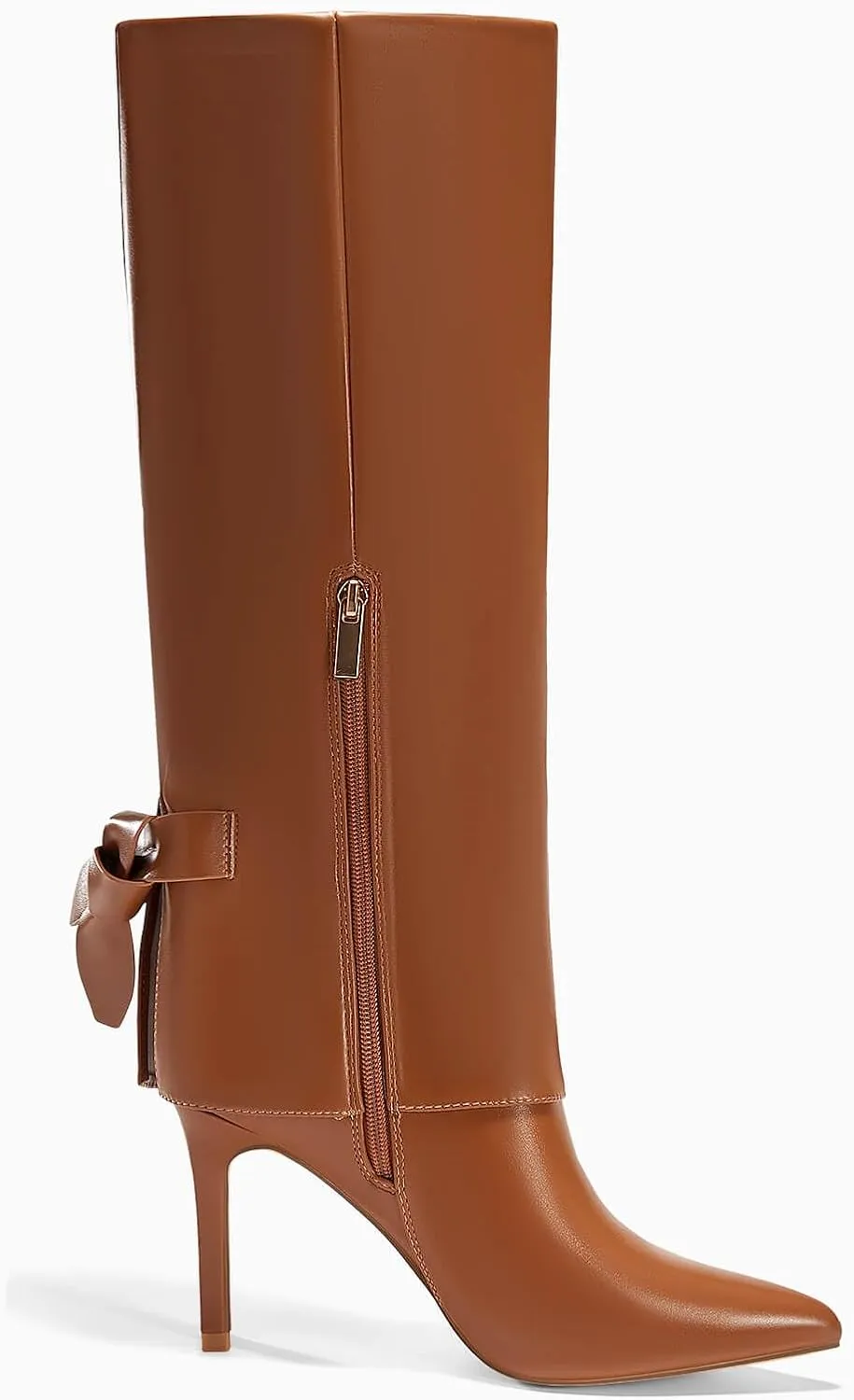 Coutgo Womens Knee High Boots Fold Over Pointed Toe Stiletto High Heel Boot Sexy Winter Tall Boots