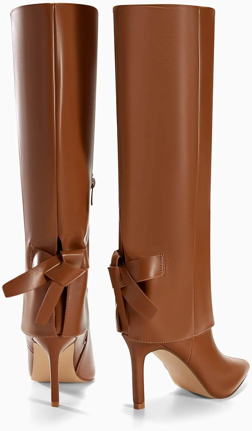 Coutgo Womens Knee High Boots Fold Over Pointed Toe Stiletto High Heel Boot Sexy Winter Tall Boots