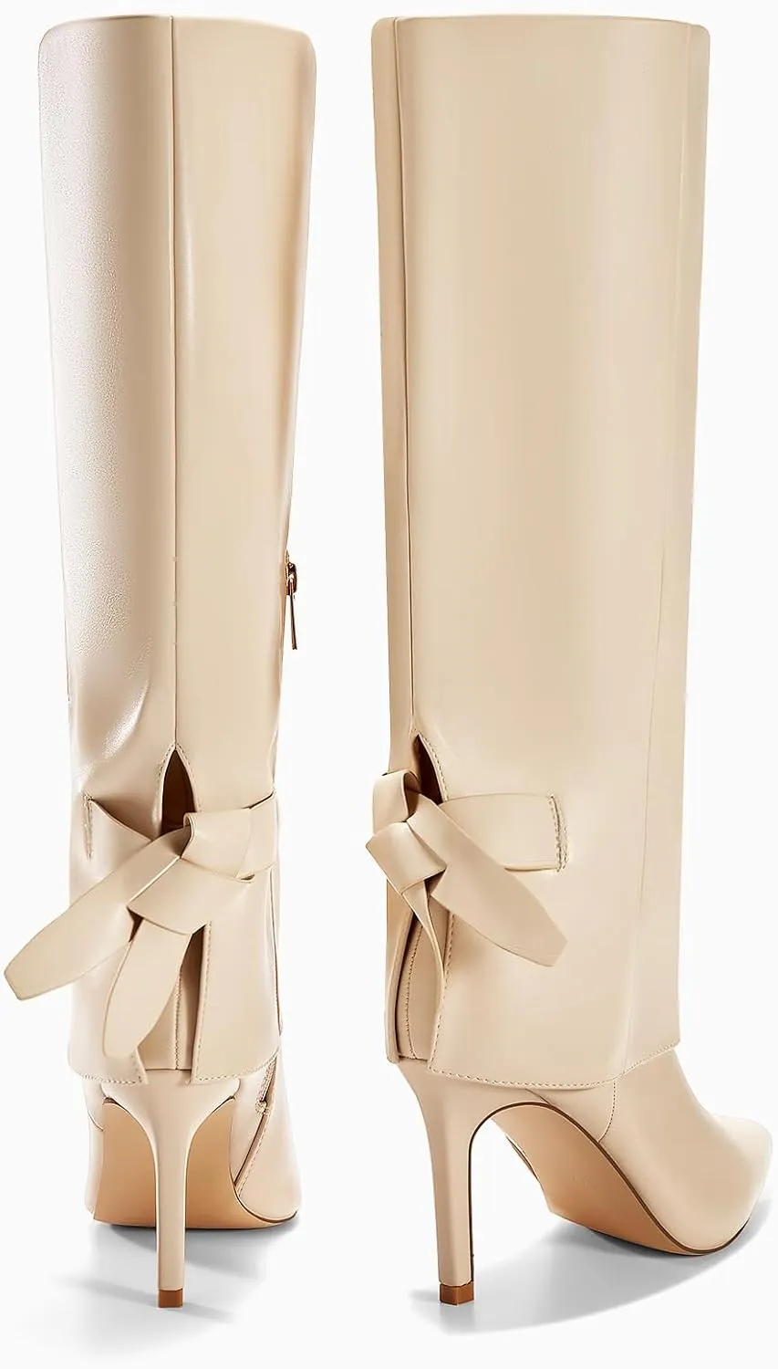 Coutgo Womens Knee High Boots Fold Over Pointed Toe Stiletto High Heel Boot Sexy Winter Tall Boots