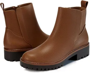 Coutgo Womens Low Heel Chelsea Ankle Boots Platform Lug Sole Booties Pull On Fall Short Boot Shoes