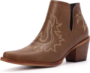 Cowboy Boots for Women - Western Ankle Boots, Chunky Heels Fall Short Booties (UNDERSIZE: PLEASE SELECT SIZE UP)