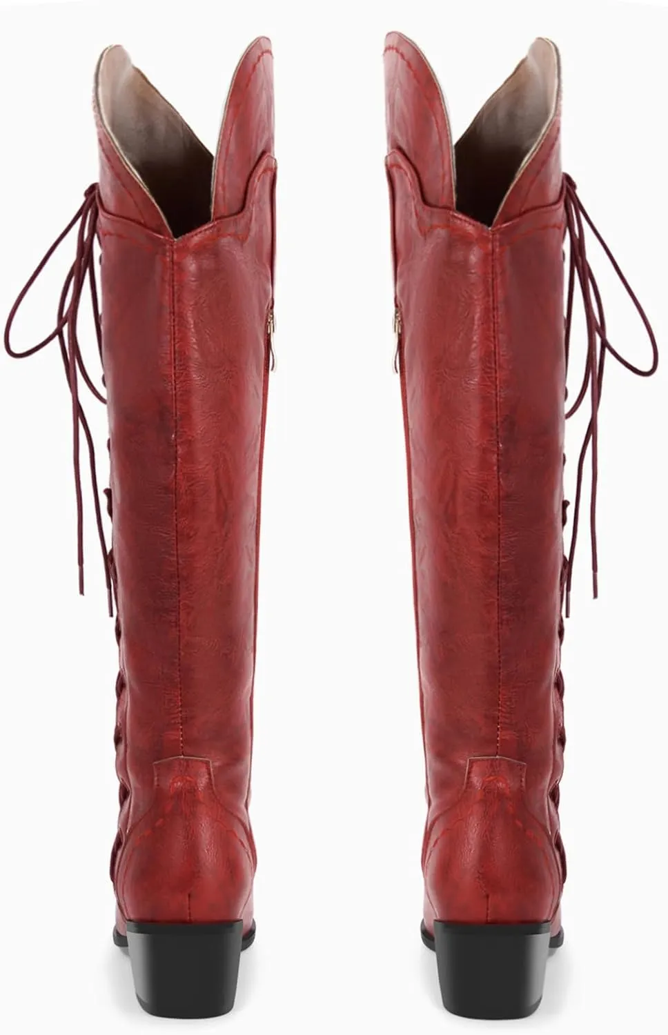 Cowboy Boots for Women Wide Calf Embroidered Western Cowgirl Boots Pointed Toe Over-The-Knee High Lace-Up Boots