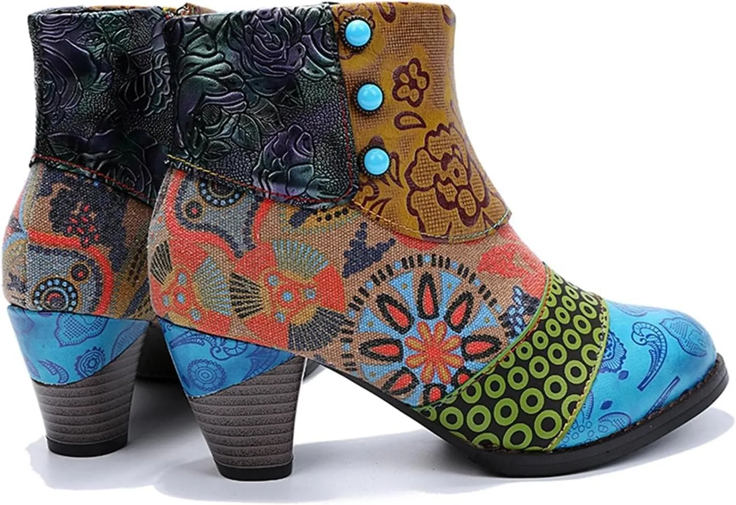 Cowboy Boots Woman 2024 Retro Lambskin High Heel Boots，Leather Round Toe Pump Ankle Booties Trendy Chunky High Heels Dress Short Boots for Ladies