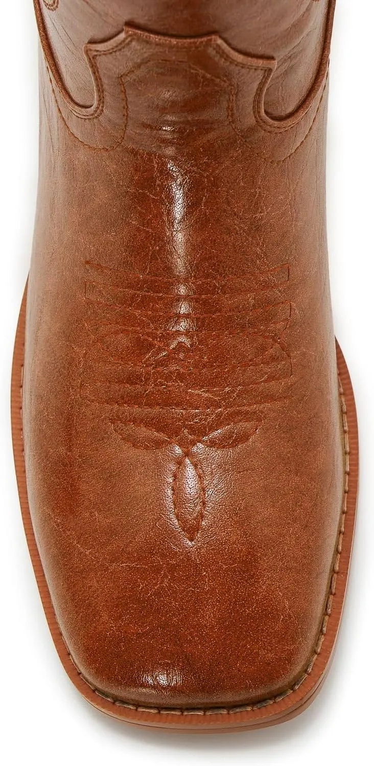 Cowgirl Boots Square Toe Cowboy Boots For Women Ladies Mid Calf Low Heel Flat