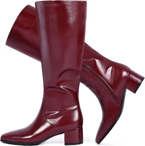 Cozivwaiy Women's Knee High Boots Black Tall Boot Comfortable Block Low Heel Dressy Shoes Half Zipper 1.96 Inches Heels