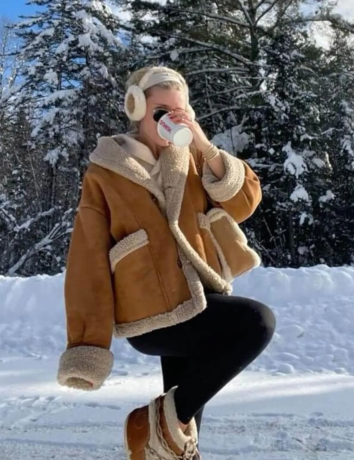 COZYPOIN Women's Suede Jacket Faux Shearing Jacket Thick Lined Parka Winter Coat Leather Jacket