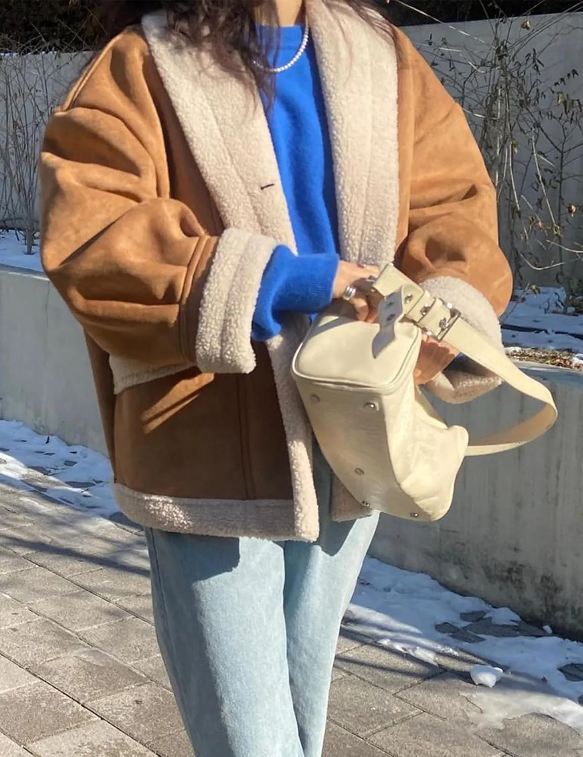 COZYPOIN Women's Suede Jacket Faux Shearing Jacket Thick Lined Parka Winter Coat Leather Jacket