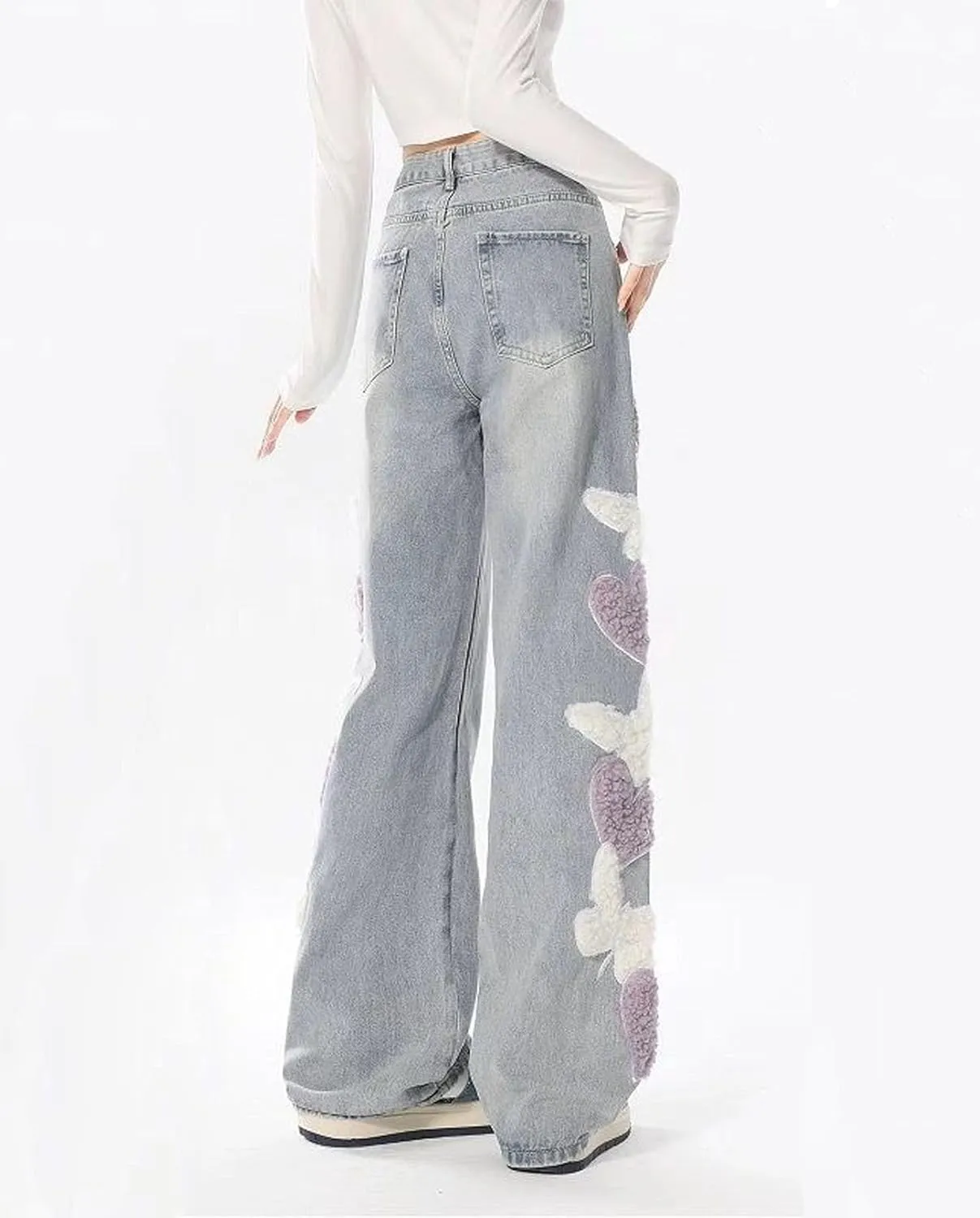 Cute Baggy Jeans Y2k for Women Girls Star Heart Butterfly Pants Aesthetic Streetwear Gothic Clothing