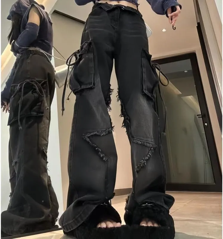 Cute Baggy Jeans Y2k for Women Girls Star Heart Butterfly Pants Aesthetic Streetwear Gothic Clothing