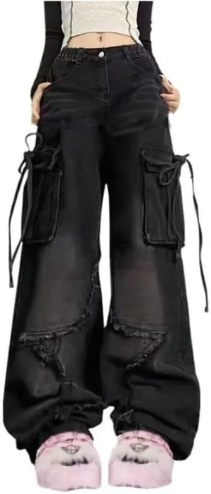 Cute Baggy Jeans Y2k for Women Girls Star Heart Butterfly Pants Aesthetic Streetwear Gothic Clothing