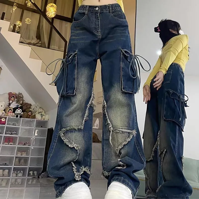 Cute Baggy Jeans Y2k for Women Girls Star Heart Butterfly Pants Aesthetic Streetwear Gothic Clothing