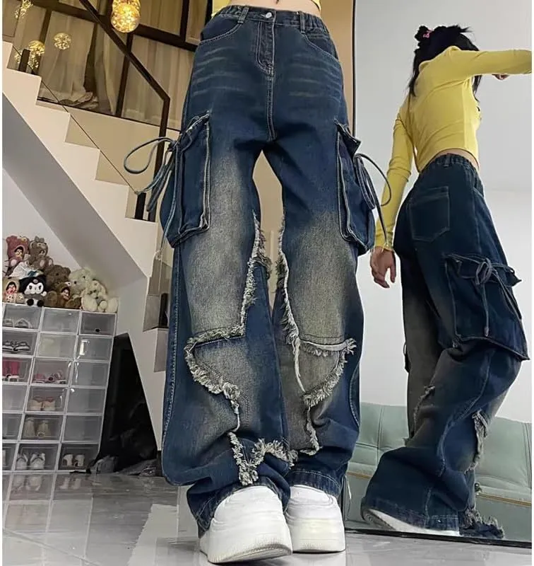 Cute Baggy Jeans Y2k for Women Girls Star Heart Butterfly Pants Aesthetic Streetwear Gothic Clothing