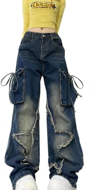 Cute Baggy Jeans Y2k for Women Girls Star Heart Butterfly Pants Aesthetic Streetwear Gothic Clothing