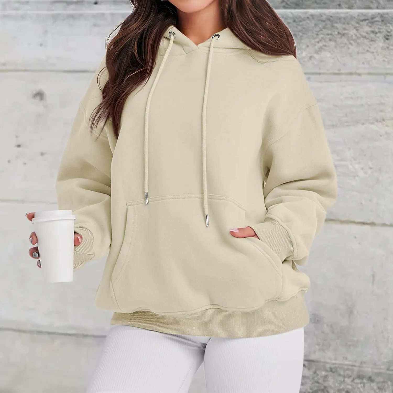 Cute Plain Hoodies for Women Teen Girls Aesthetic Fleece Solid Sweatshirt Pullover Long Sleeve Basic Tops