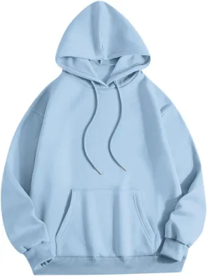 Cute Plain Hoodies for Women Teen Girls Aesthetic Fleece Solid Sweatshirt Pullover Long Sleeve Basic Tops